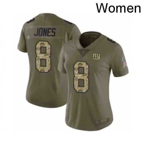 Womens New York Giants 8 Daniel Jones Limited Olive Camo 2017 Salute to Service Football Jersey